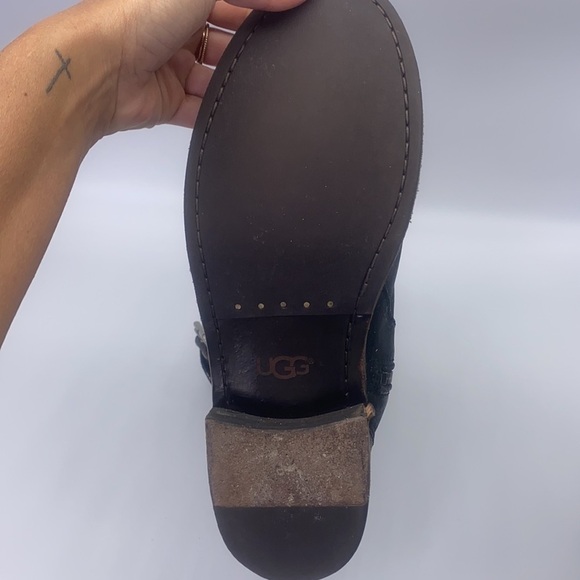 Ugg - Conor Oiled Black Leather Quilted with Silver Detail Biker Boot Size 10 - Picture 8 of 16